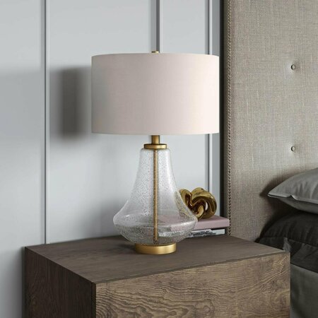 HENN & HART Lagos Seeded Glass & Brushed Brass Table Lamp with Flax Shade TL0155